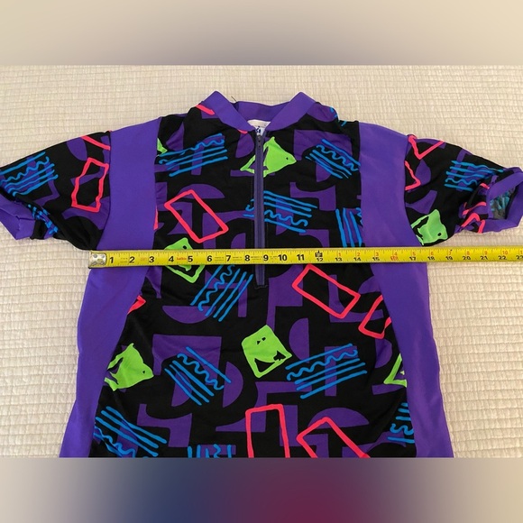 Vintage 90s In Sport USA Cycling Compression  T-shirt Sz Medium Neon Geometric - Picture 3 of 7